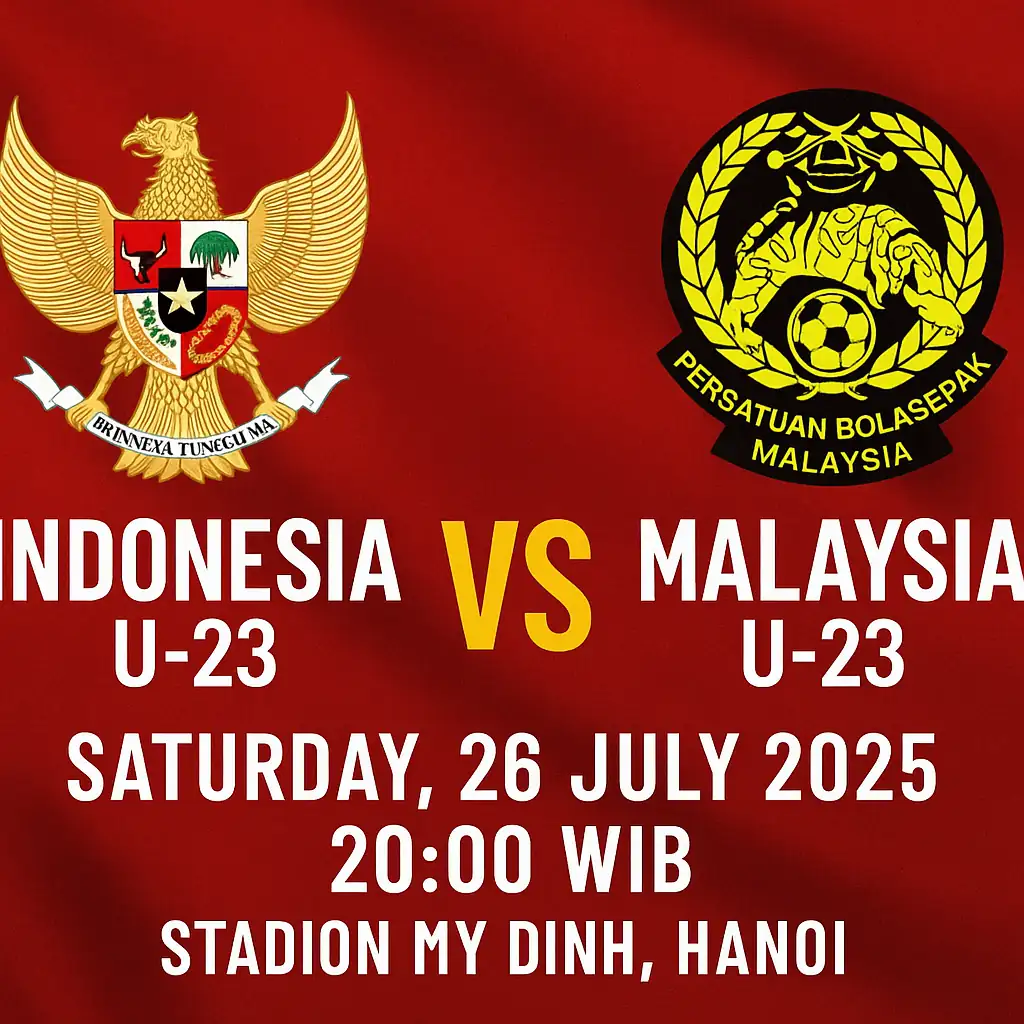 Poster live Indonesia vs Malaysia U23 lengkap dengan jadwal dan lokasi pertandingan