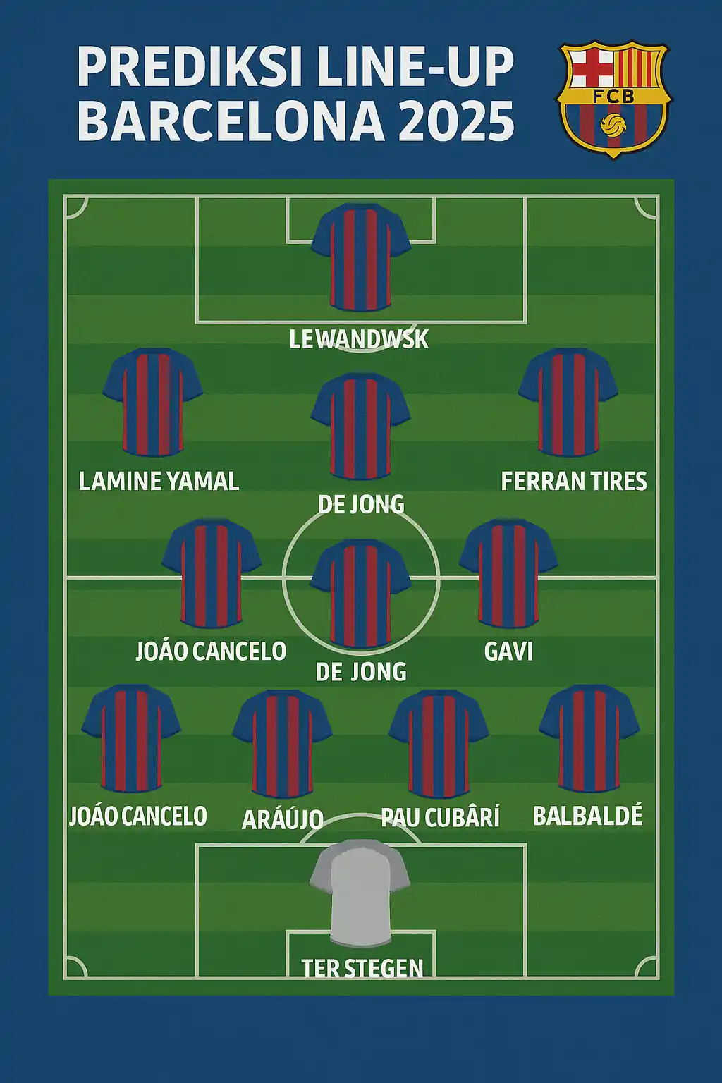 Prediksi line up squad Barcelona 2025 formasi 4-3-3