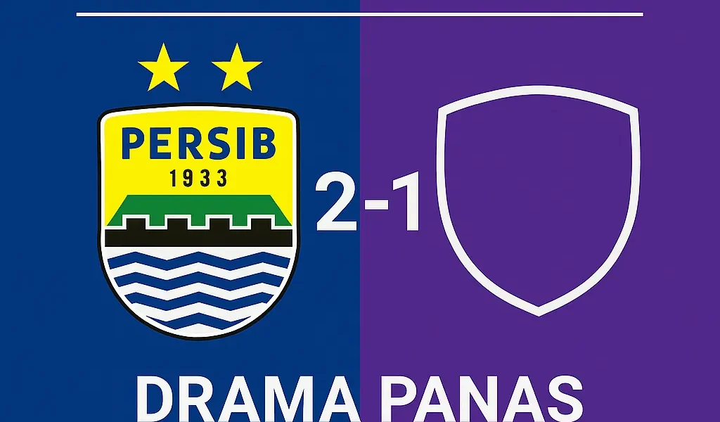 hasil Persib Bandung vs Manila Digger skor 2-1 dengan latar biru-ungu.