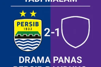 hasil Persib Bandung vs Manila Digger skor 2-1 dengan latar biru-ungu.