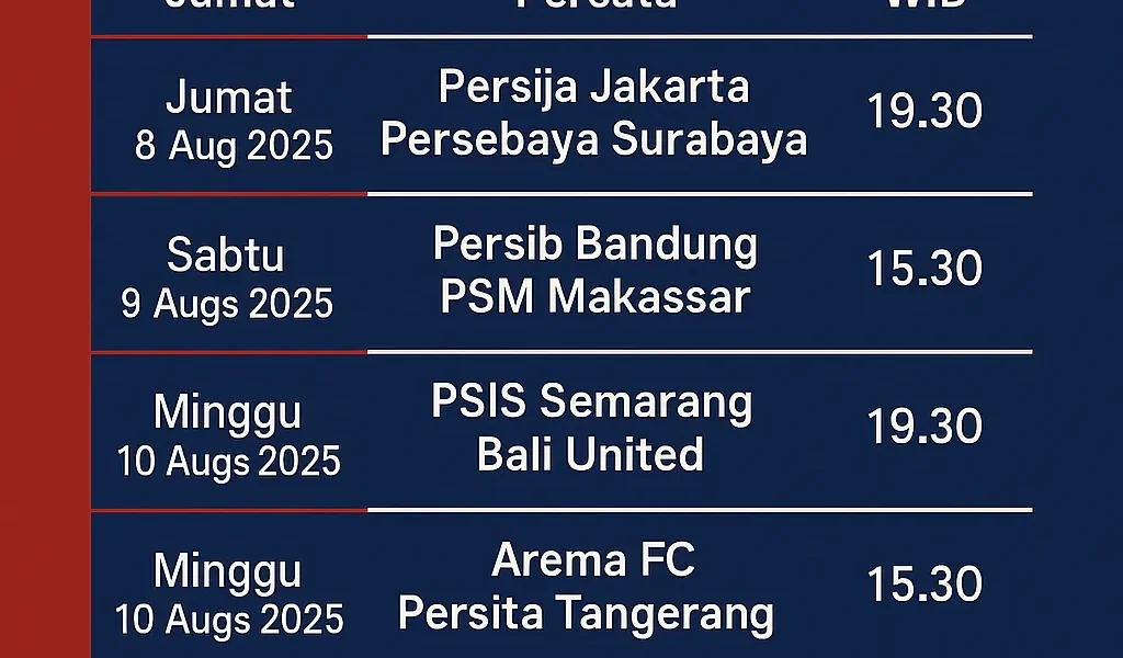 Jadwal lengkap BRI Liga pekan ini dengan tanggal, tim, dan jam kick-off.